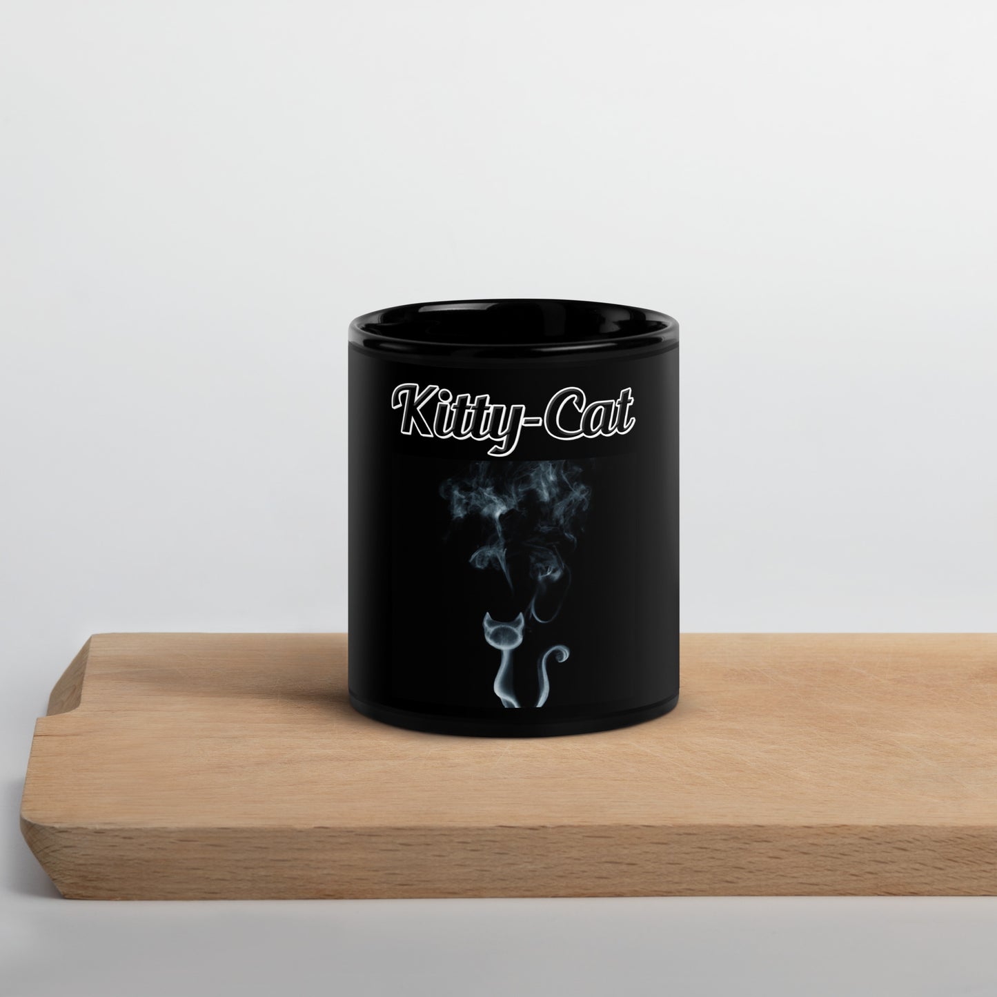 Black Glossy Mug with text Smoky Cat with a text "Kitty-Cat" at $17.99 found at Personalizedpetlovergifts