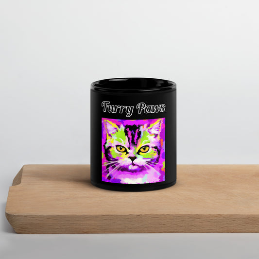 Black Glossy Mug with text Trippy Cat with a text "Furry Paws" at $17.99 found at Personalizedpetlovergifts