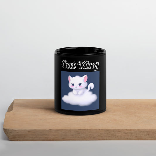 Black Glossy Mug with text White Kitten On a Cloud with a text "Cat King" at $17.99 found at Personalizedpetlovergifts