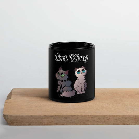 Black Glossy Mug with text Two Cute Kittens with a text "Cat King" at $17.99 found at Personalizedpetlovergifts