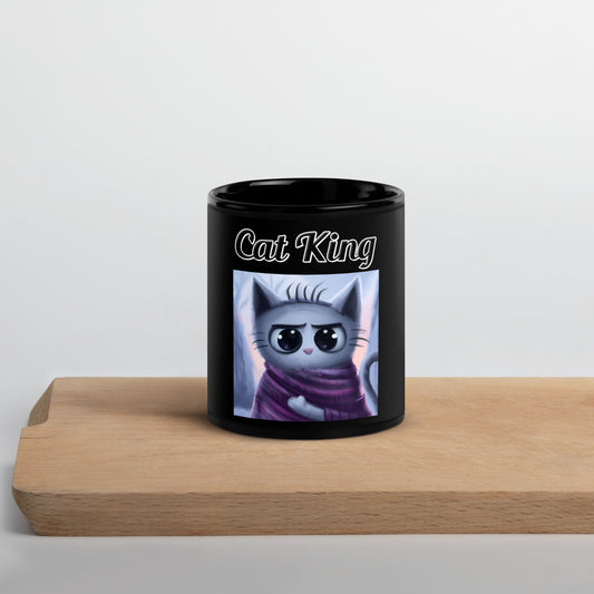 Black Glossy Mug with text Surprised Kitten In A Shawl with a text "Cat King" at $17.99 found at Personalizedpetlovergifts