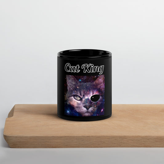 Black Glossy Mug with text Space One Eyed Cat with a text "Cat King" at $17.99 found at Personalizedpetlovergifts