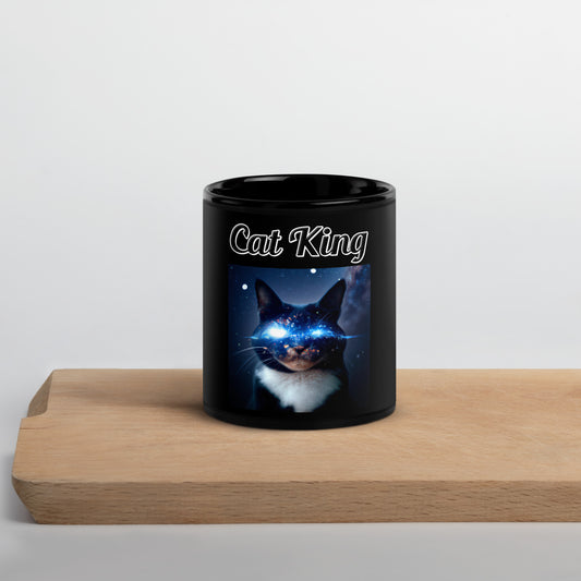 Black Glossy Mug with text Space Eyed Cat with a text "Cat King" at $17.99 found at Personalizedpetlovergifts