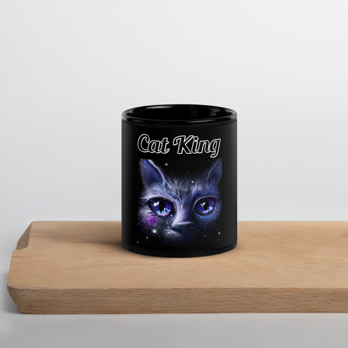 Black Glossy Mug with text Space Cat with a text "Cat King" at $17.99 found at Personalizedpetlovergifts