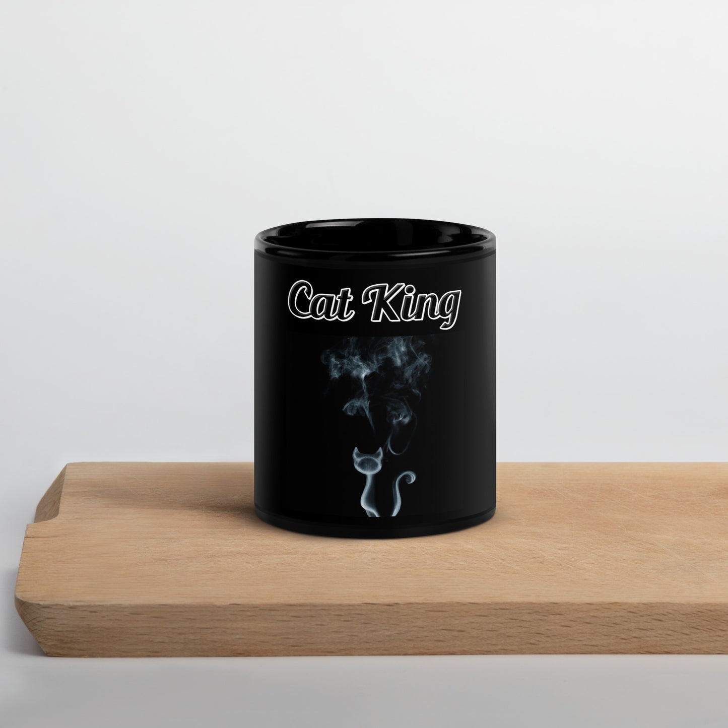 Black Glossy Mug with text Smoky Cat with a text "Cat King" at $17.99 found at Personalizedpetlovergifts