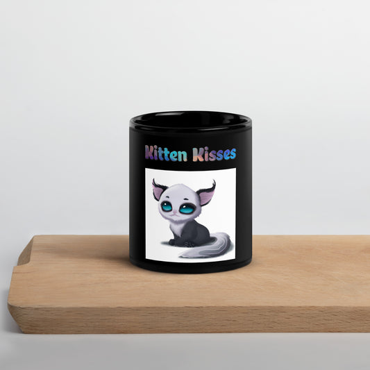 Black Glossy Mug with Cute Alien Kitten with text "Kitten Kisses" at $25.97 found at Personalizedpetlovergifts