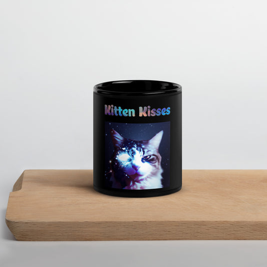 Black Glossy Mug with Cat With Space Eye with text "Kitten Kisses" at $25.97 found at Personalizedpetlovergifts