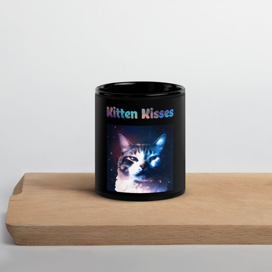 Black Glossy Mug with Cat With Galaxy with text "Kitten Kisses" at $25.97 found at Personalizedpetlovergifts