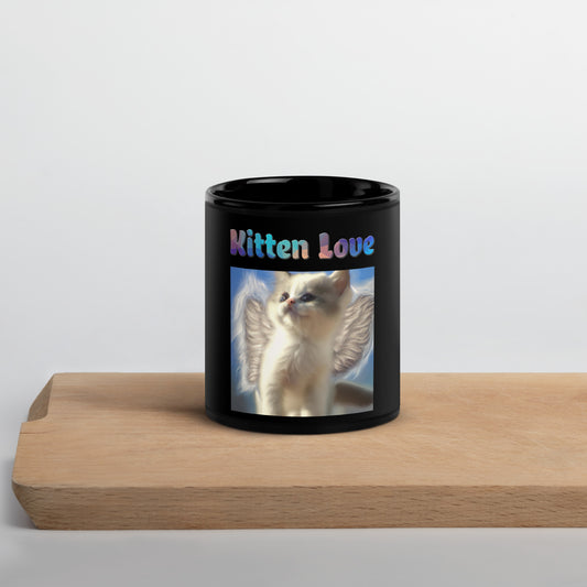 Black Glossy Mug with Cute Angel Kitten With Wings with text "Kitten Love" at $25.97 found at Personalizedpetlovergifts