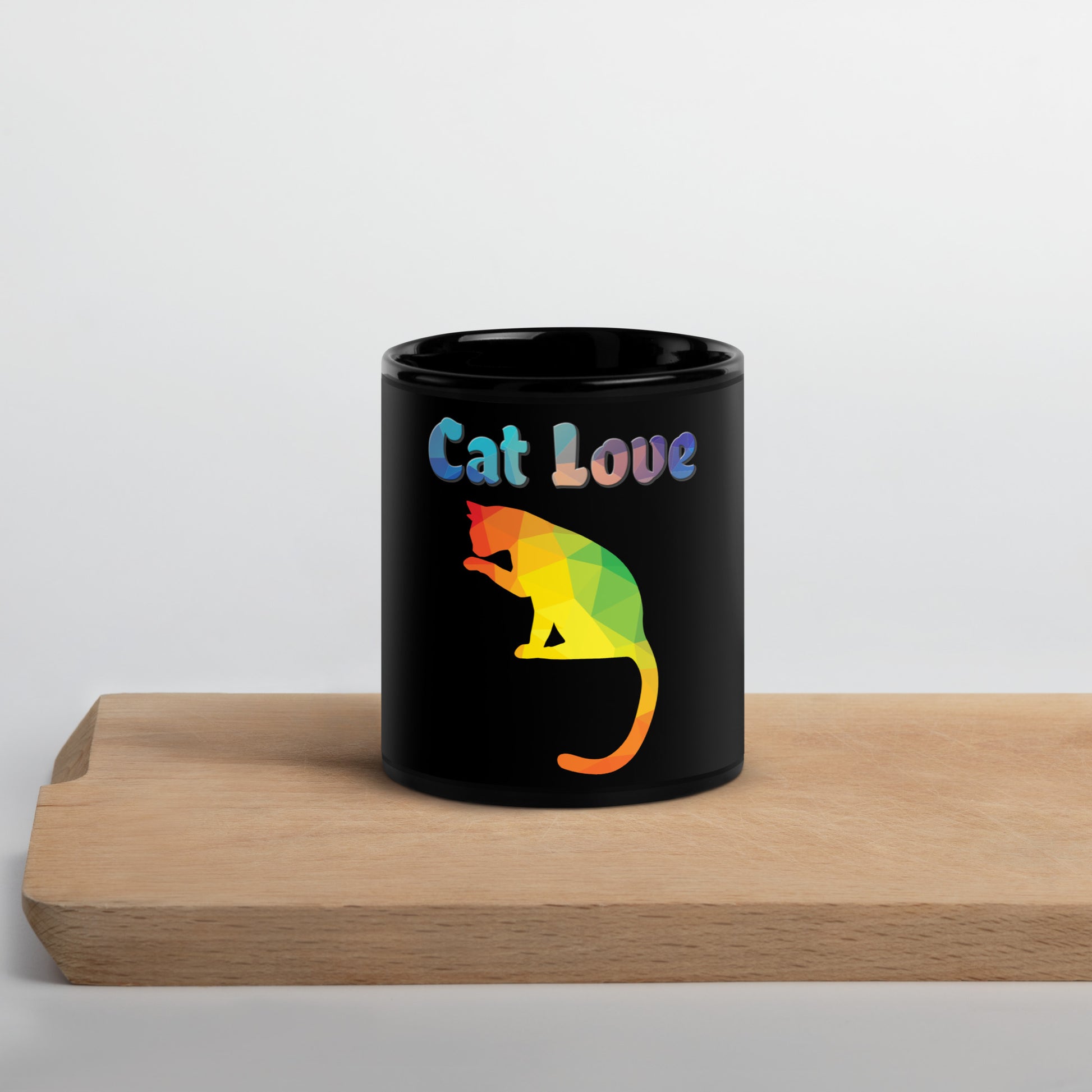 Black Glossy Mug with Colorful Cat Silhouette with text "Cat Love" at $25.97 found at Personalizedpetlovergifts