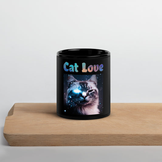 Black Glossy Mug with Cat With A Galaxy Eye with text "Cat Love" at $25.97 found at Personalizedpetlovergifts