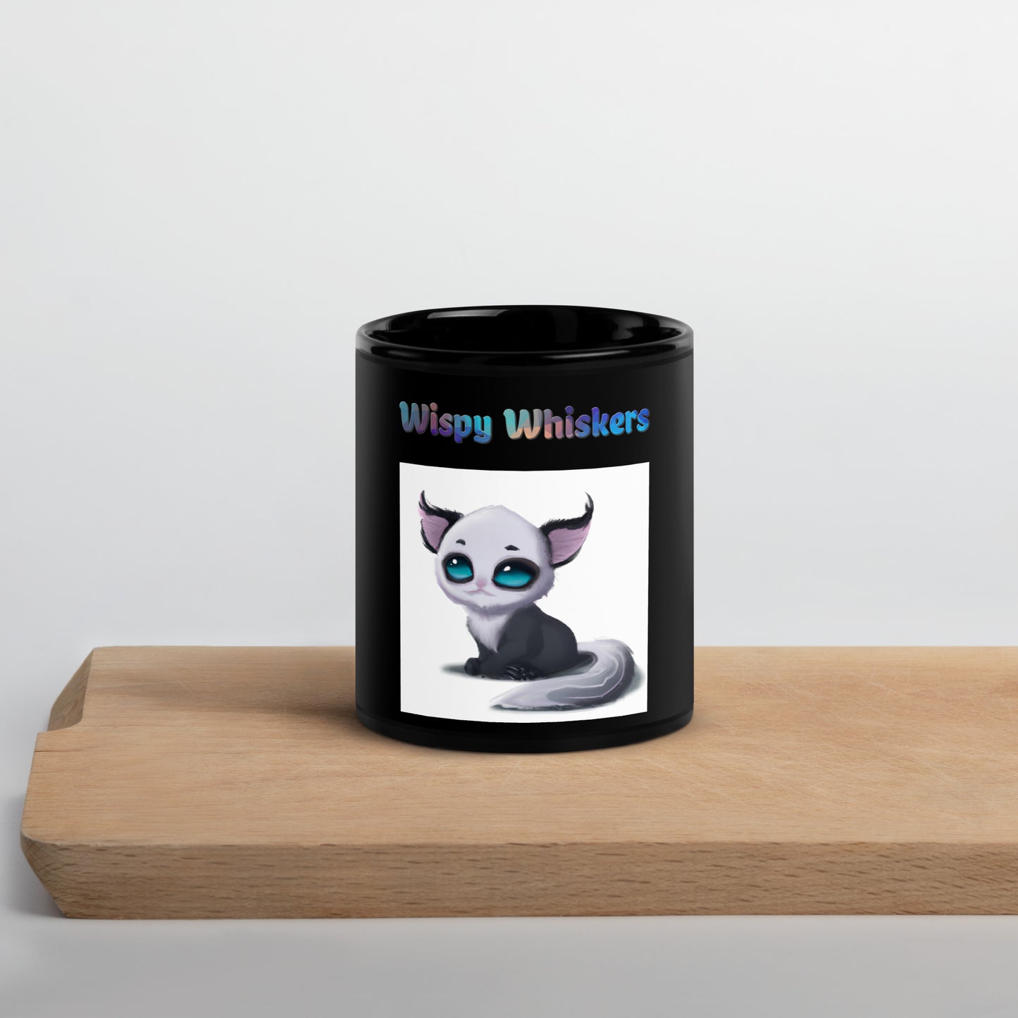 Black Glossy Mug with Cute Alien Kitten with text "Wispy Whiskers" at $25.97 found at Personalizedpetlovergifts