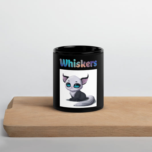 Black Glossy Mug with Cute Alien Kitten with text "Whiskers" at $25.97 found at Personalizedpetlovergifts