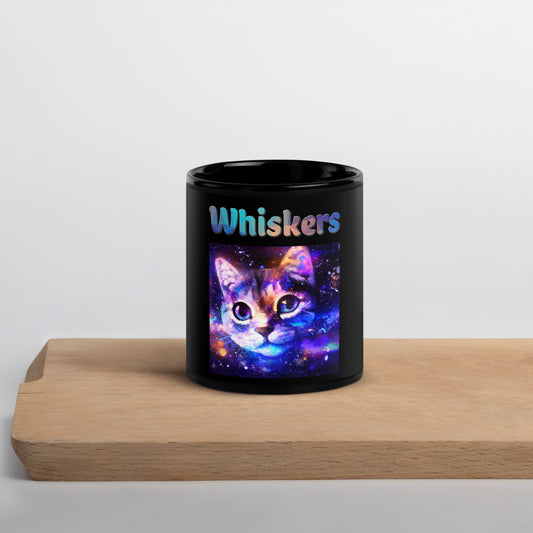 Black Glossy Mug with Cat With Space with text "Whiskers" at $25.97 found at Personalizedpetlovergifts