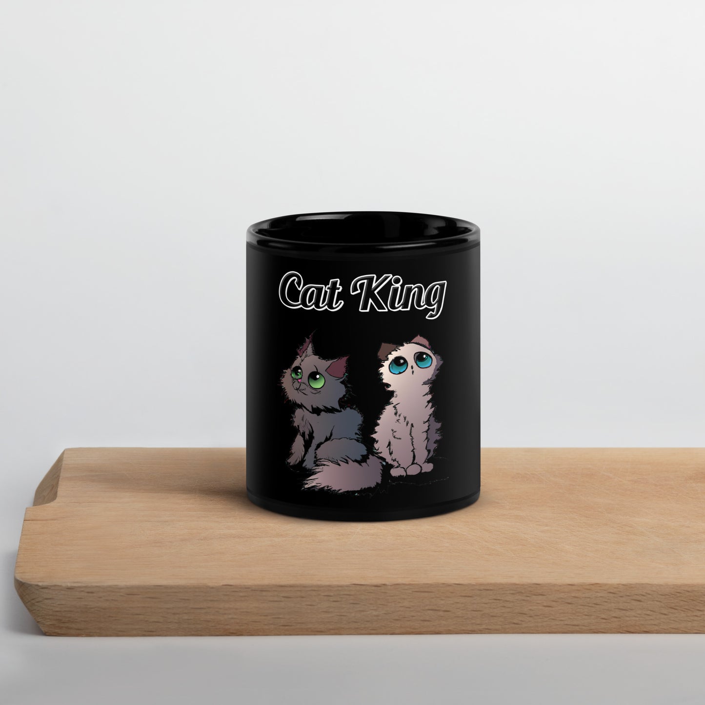 Black Glossy Mug with text Two Cute Kittens with a text "Cat King" at $10 found at Personalizedpetlovergifts