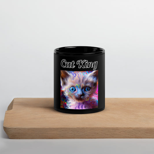 Black Glossy Mug with text Trippy Kitten with a text "Cat King" at $10 found at Personalizedpetlovergifts