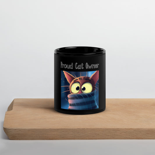 Black Glossy Mug with Kitten In A Turtleneck with a text "Proud Cat Owner" at $25.97 found at Personalizedpetlovergifts