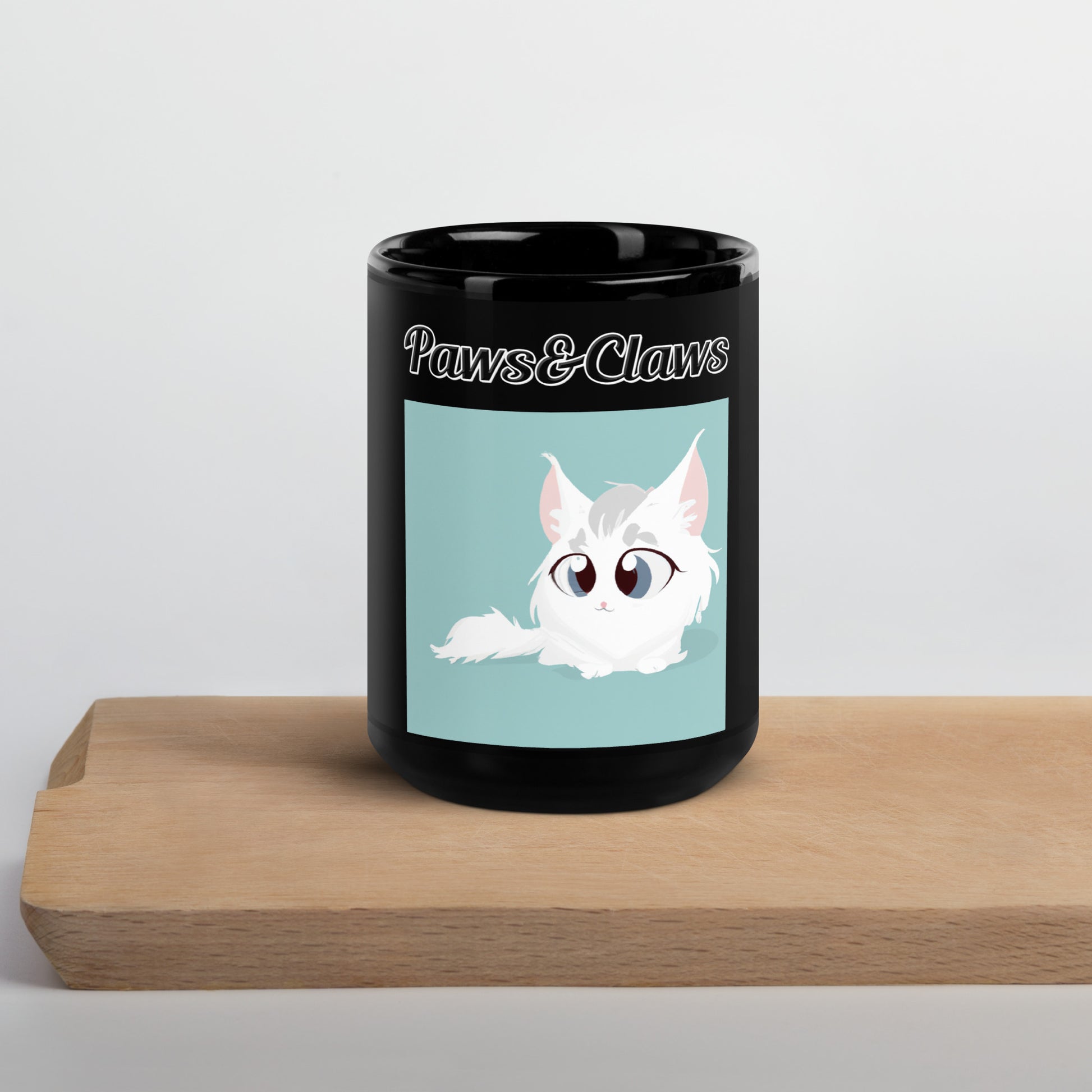 Black Glossy Mug with text White Furball Kitten with a text "Paws&Claws" at $17.99 found at Personalizedpetlovergifts