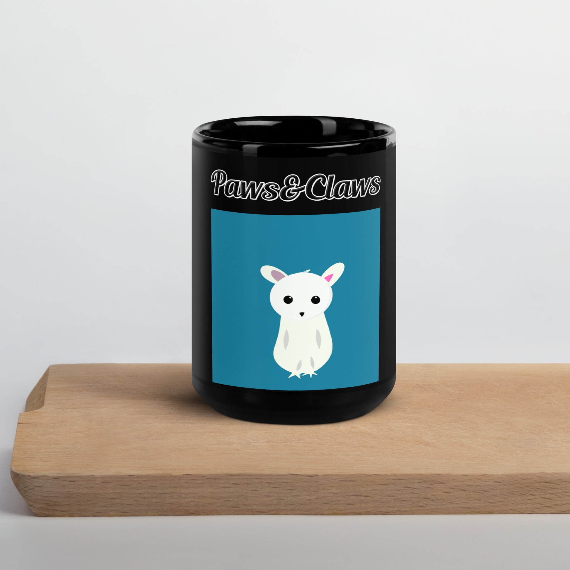 Black Glossy Mug with text White Creature with a text "Paws&Claws" at $17.99 found at Personalizedpetlovergifts