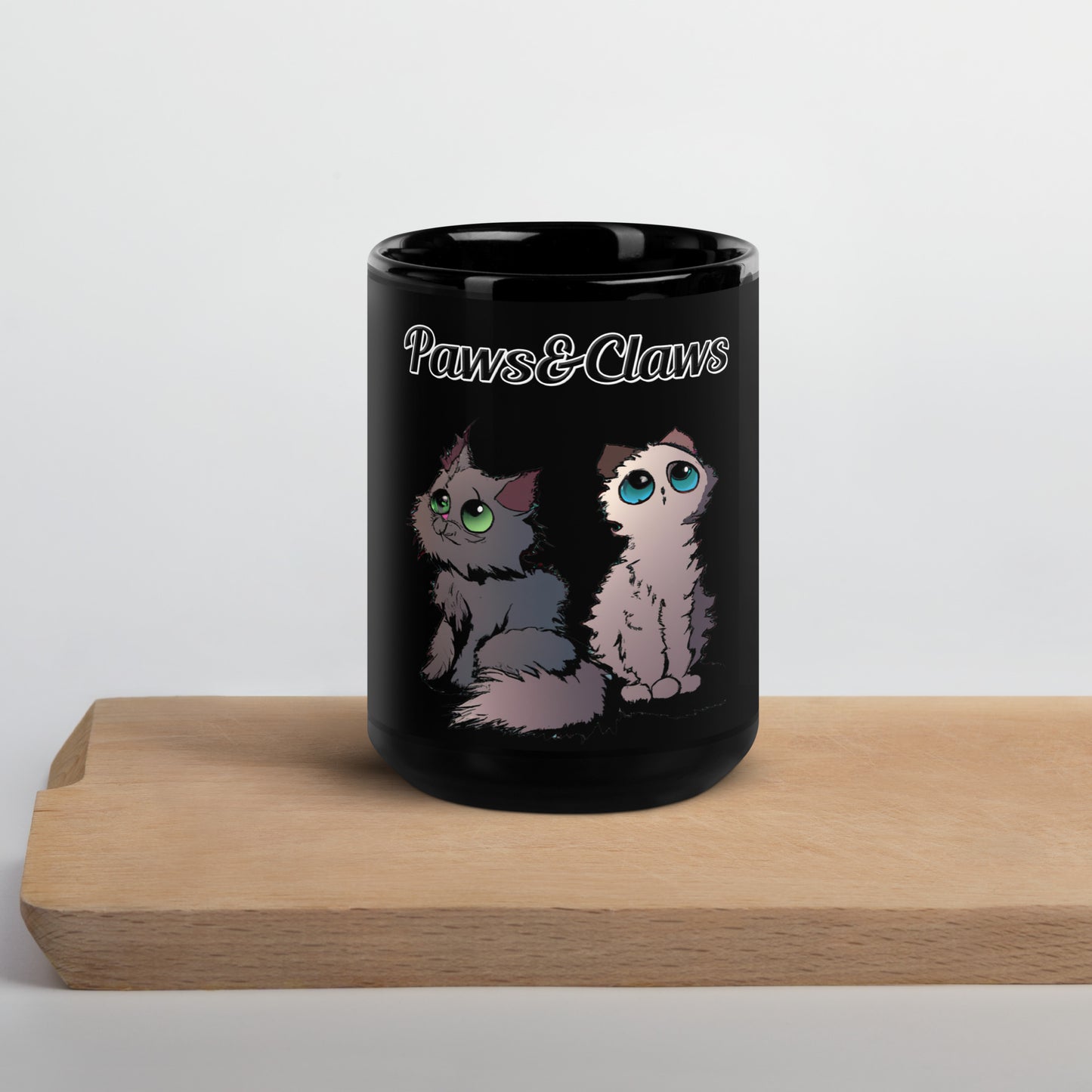 Black Glossy Mug with text Two Cute Kittens with a text "Paws&Claws" at $17.99 found at Personalizedpetlovergifts