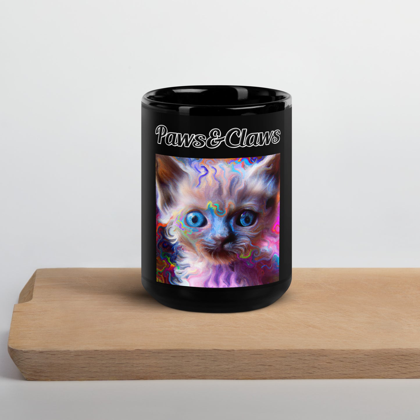 Black Glossy Mug with text Trippy Kitten with a text "Paws&Claws" at $17.99 found at Personalizedpetlovergifts