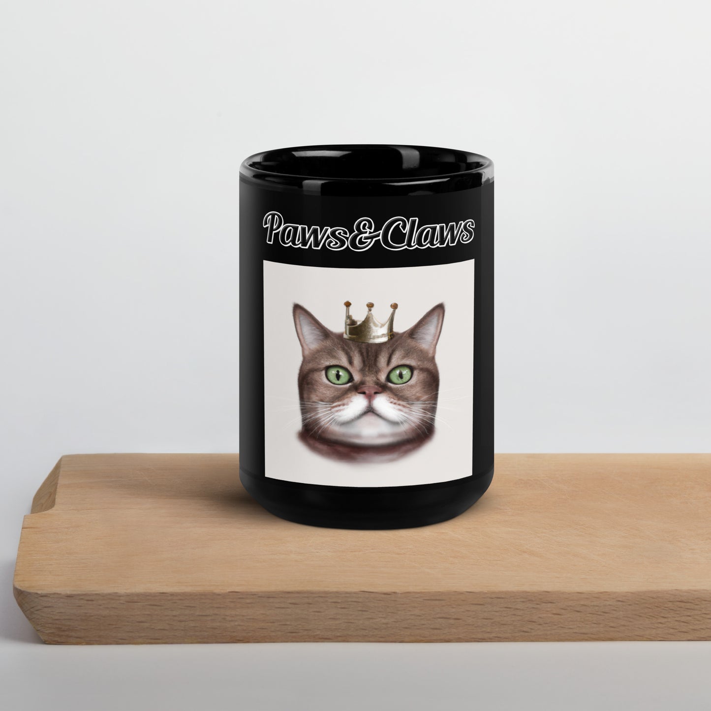 Black Glossy Mug with text Thick Cat With a Crown with a text "Paws&Claws" at $17.99 found at Personalizedpetlovergifts