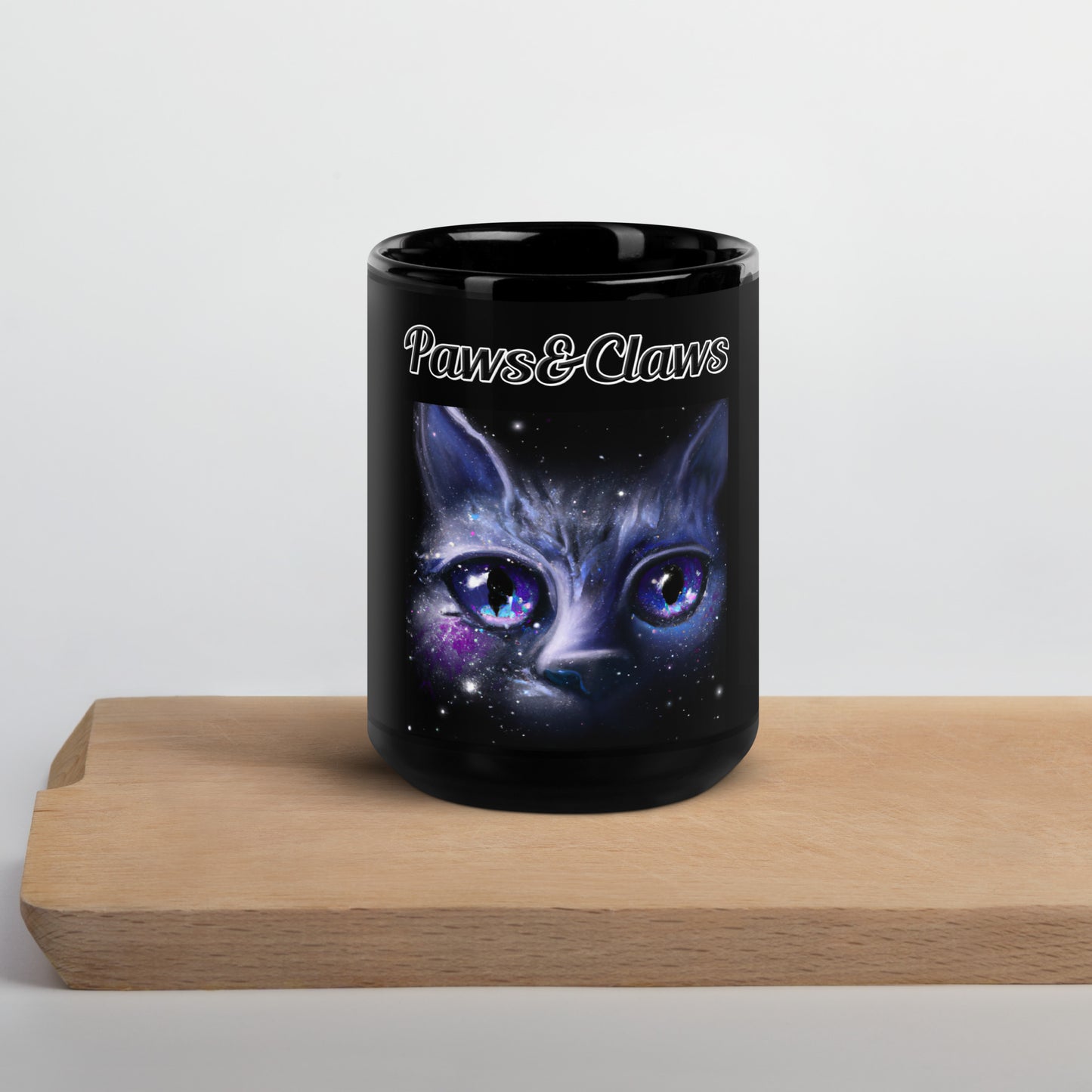 Black Glossy Mug with text Space Cat with a text "Paws&Claws" at $17.99 found at Personalizedpetlovergifts