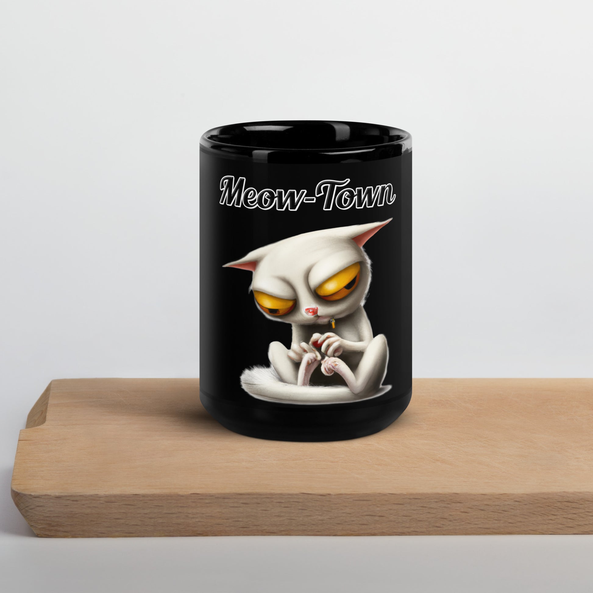 Black Glossy Mug with text Strange Alien Cat with a text "Meow-Town" at $17.99 found at Personalizedpetlovergifts