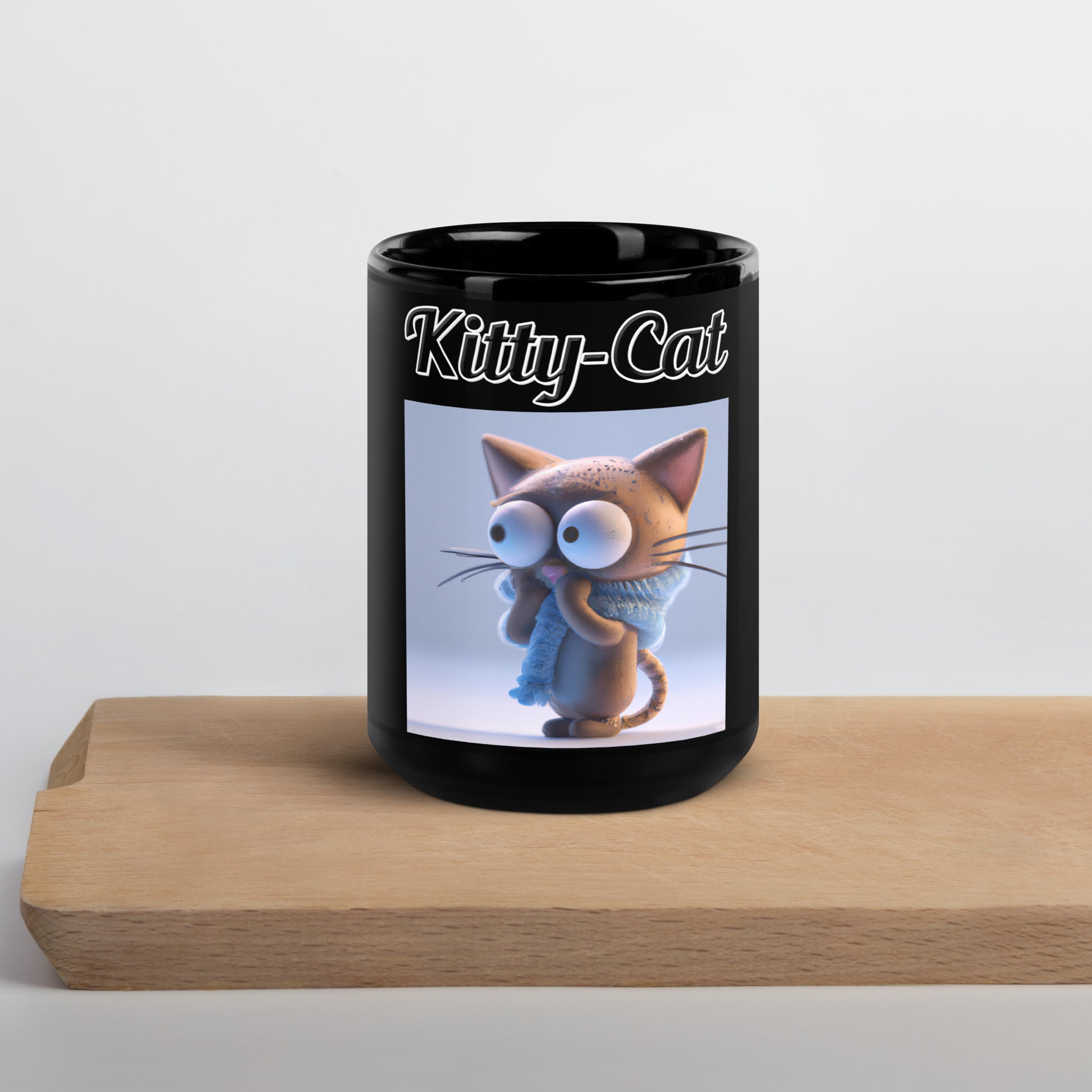 Black Glossy Mug with text Surprised Kitten with a text "Kitty-Cat" at $17.99 found at Personalizedpetlovergifts