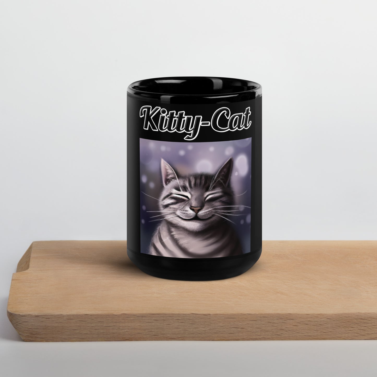 Black Glossy Mug with text Smiling Cat with a text "Kitty-Cat" at $17.99 found at Personalizedpetlovergifts