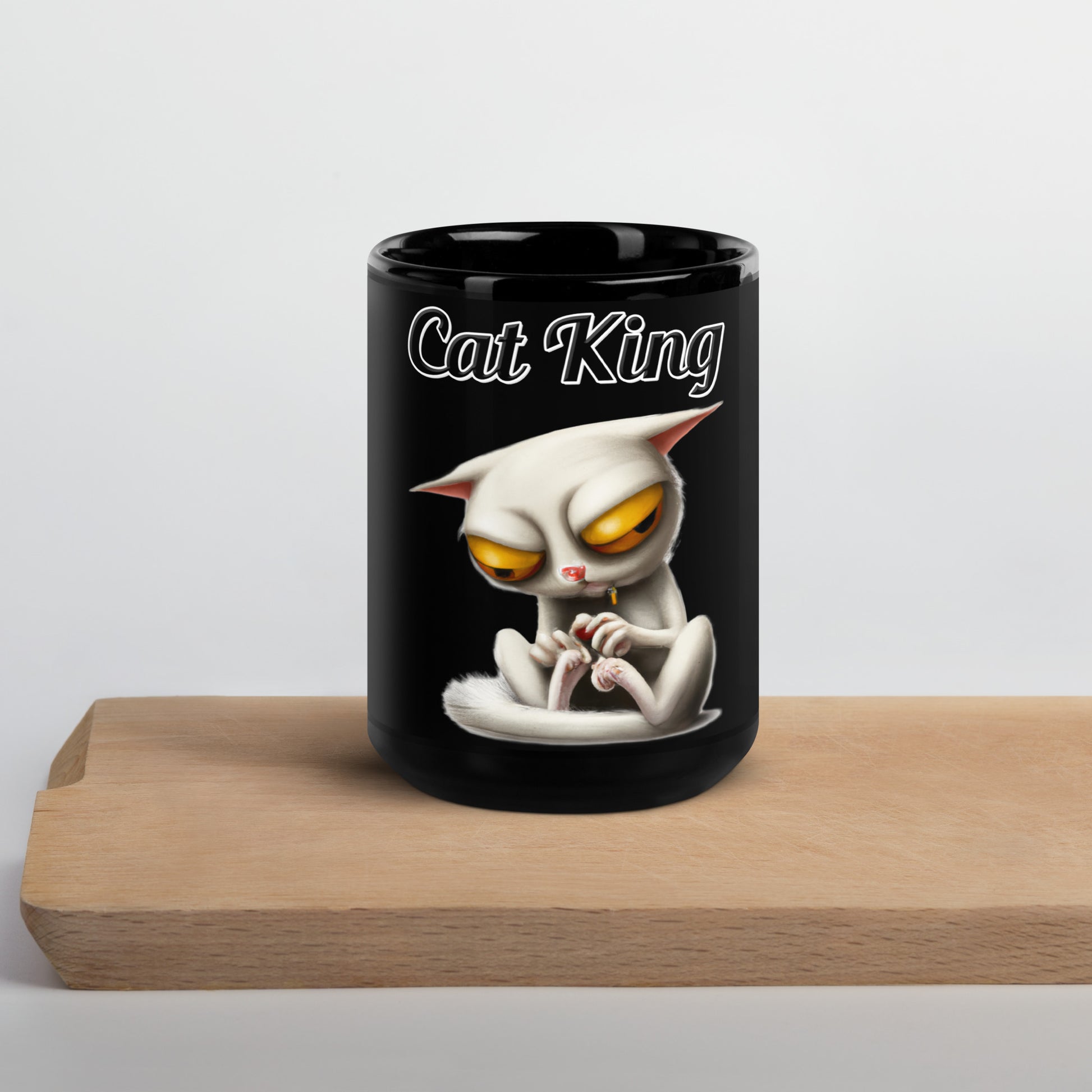 Black Glossy Mug with text Strange Alien Cat with a text "Cat King" at $17.99 found at Personalizedpetlovergifts