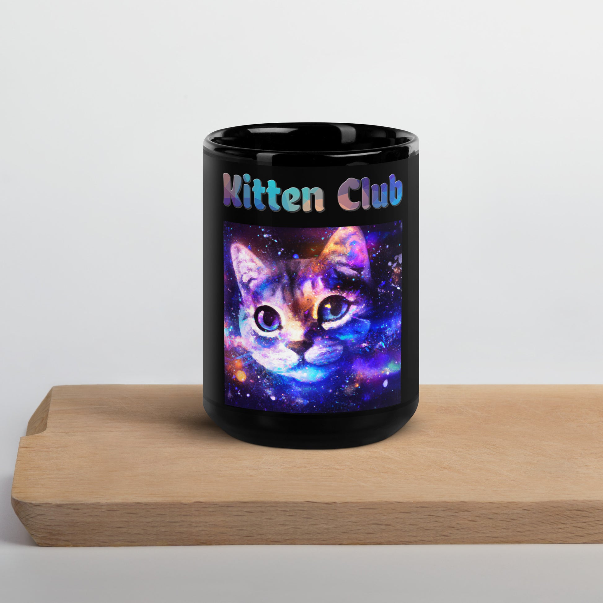 Black Glossy Mug with Cat With Space with text "Kitten Club" at $25.97 found at Personalizedpetlovergifts