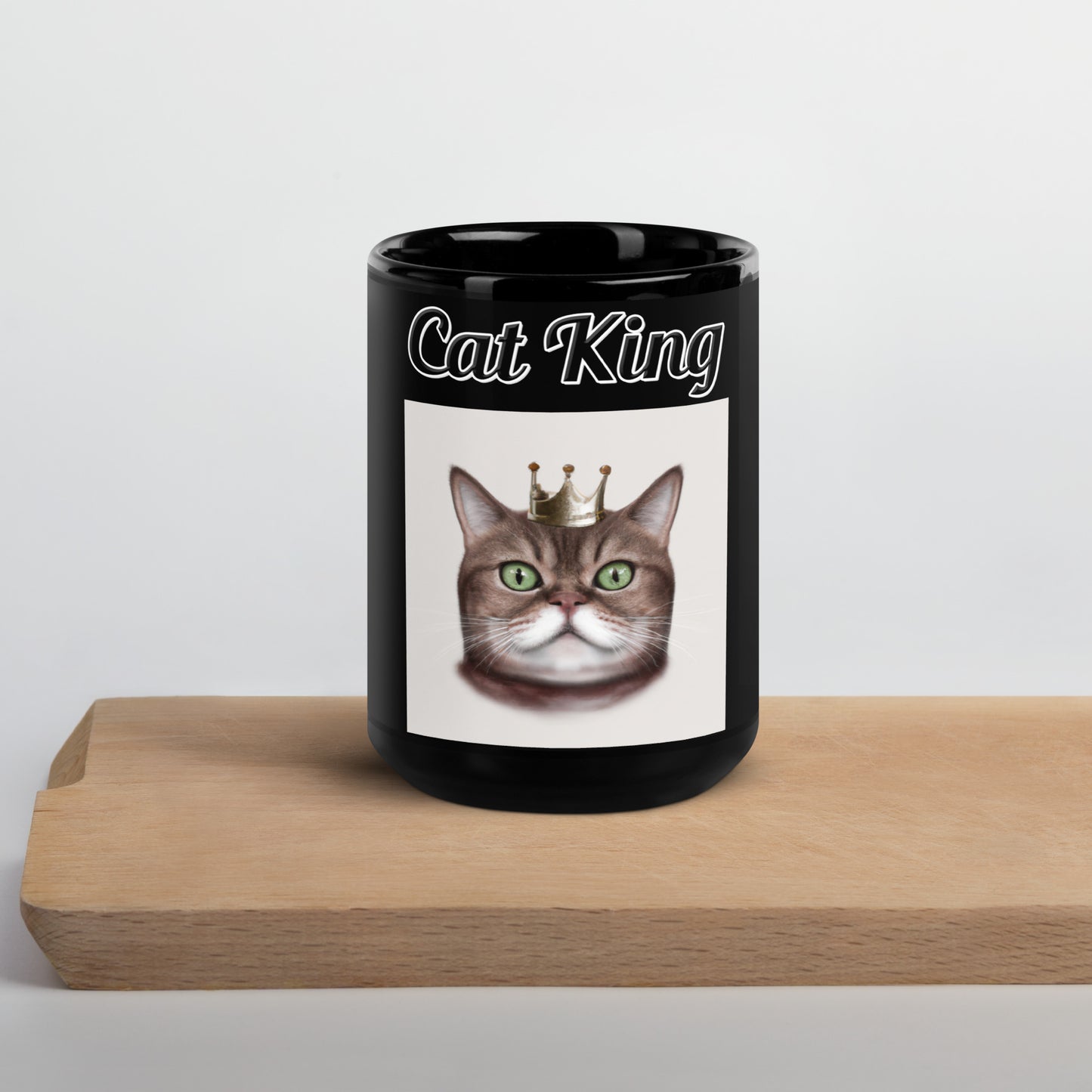 Black Glossy Mug with text Thick Cat With a Crown with a text "Cat King" at $11 found at Personalizedpetlovergifts