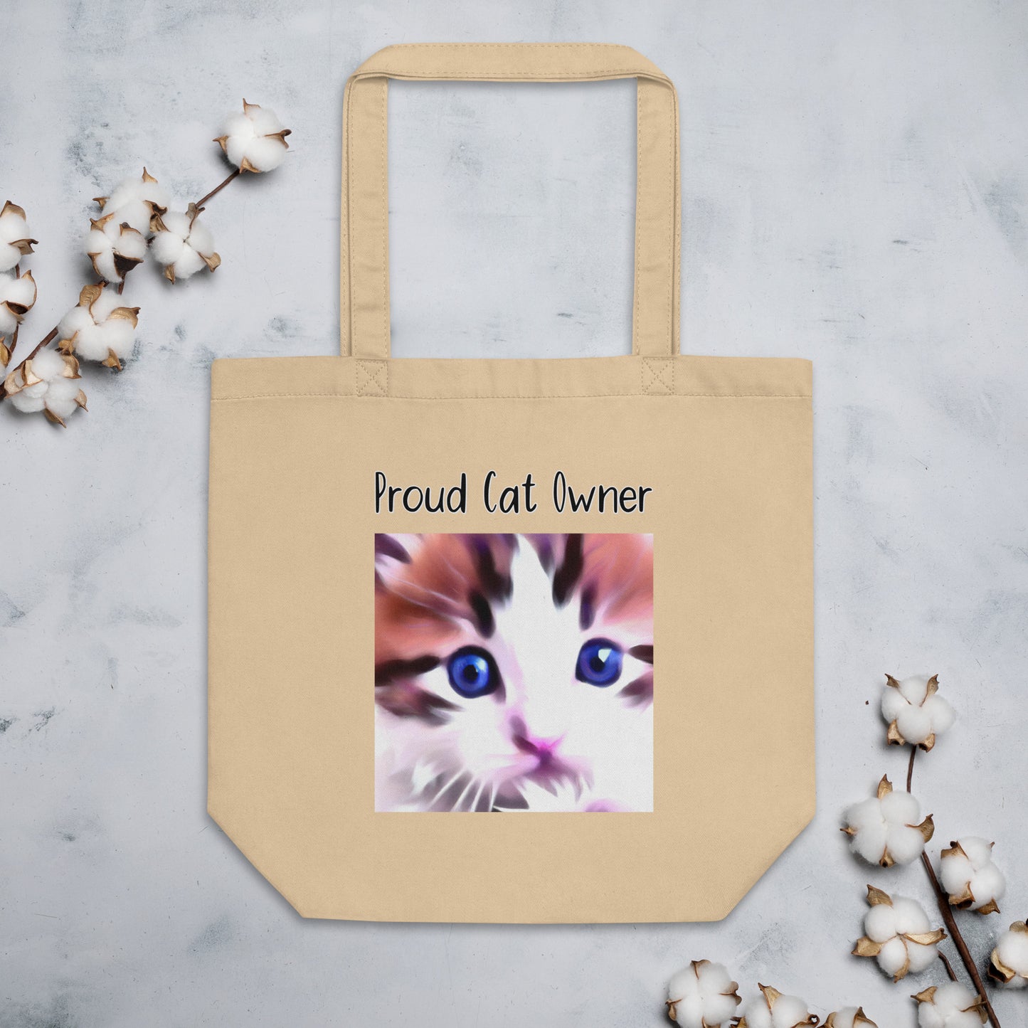 Eco Tote Bag with Kitten With Blue Eyes with text "Proud Cat Owner" at $26.97 found at Personalizedpetlovergifts