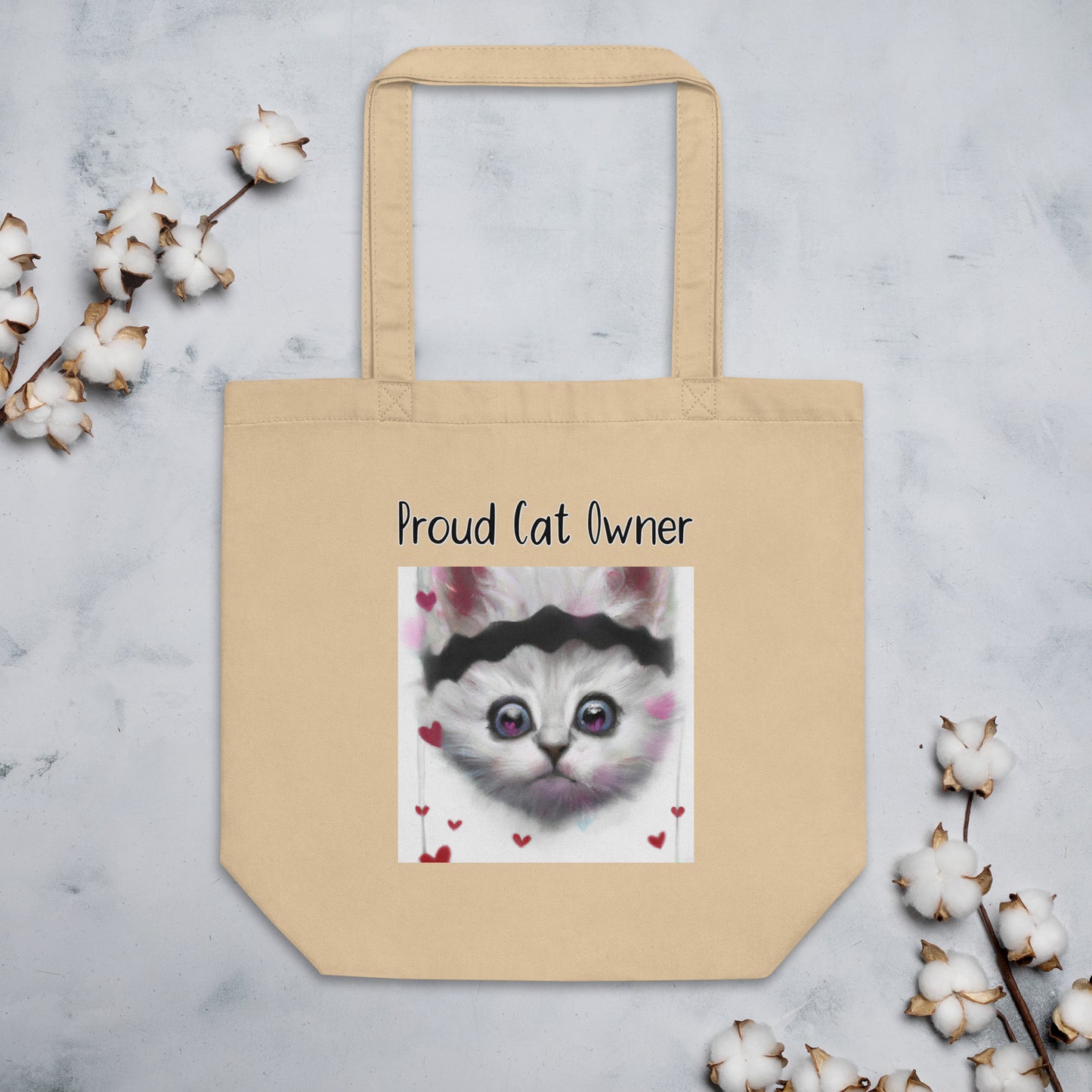 Eco Tote Bag with Kitten With a headband with text "Proud Cat Owner" at $26.97 found at Personalizedpetlovergifts