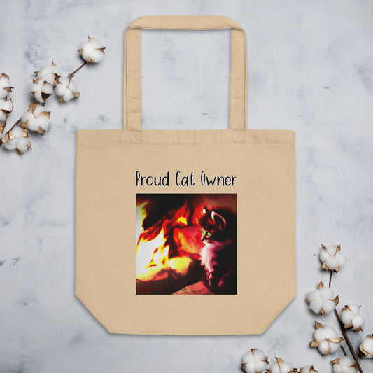 Eco Tote Bag with Kitten Warming Up Near The Fire with text "Proud Cat Owner" at $26.97 found at Personalizedpetlovergifts