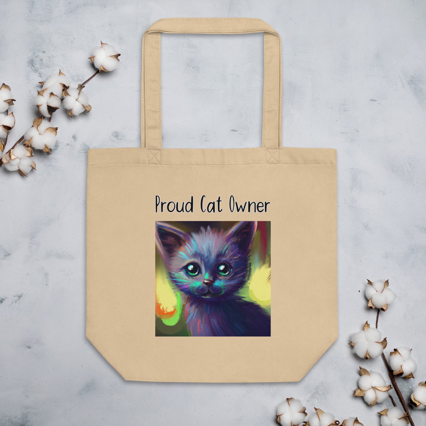 Eco Tote Bag with Kitten Trippy Portrait with text "Proud Cat Owner" at $26.97 found at Personalizedpetlovergifts