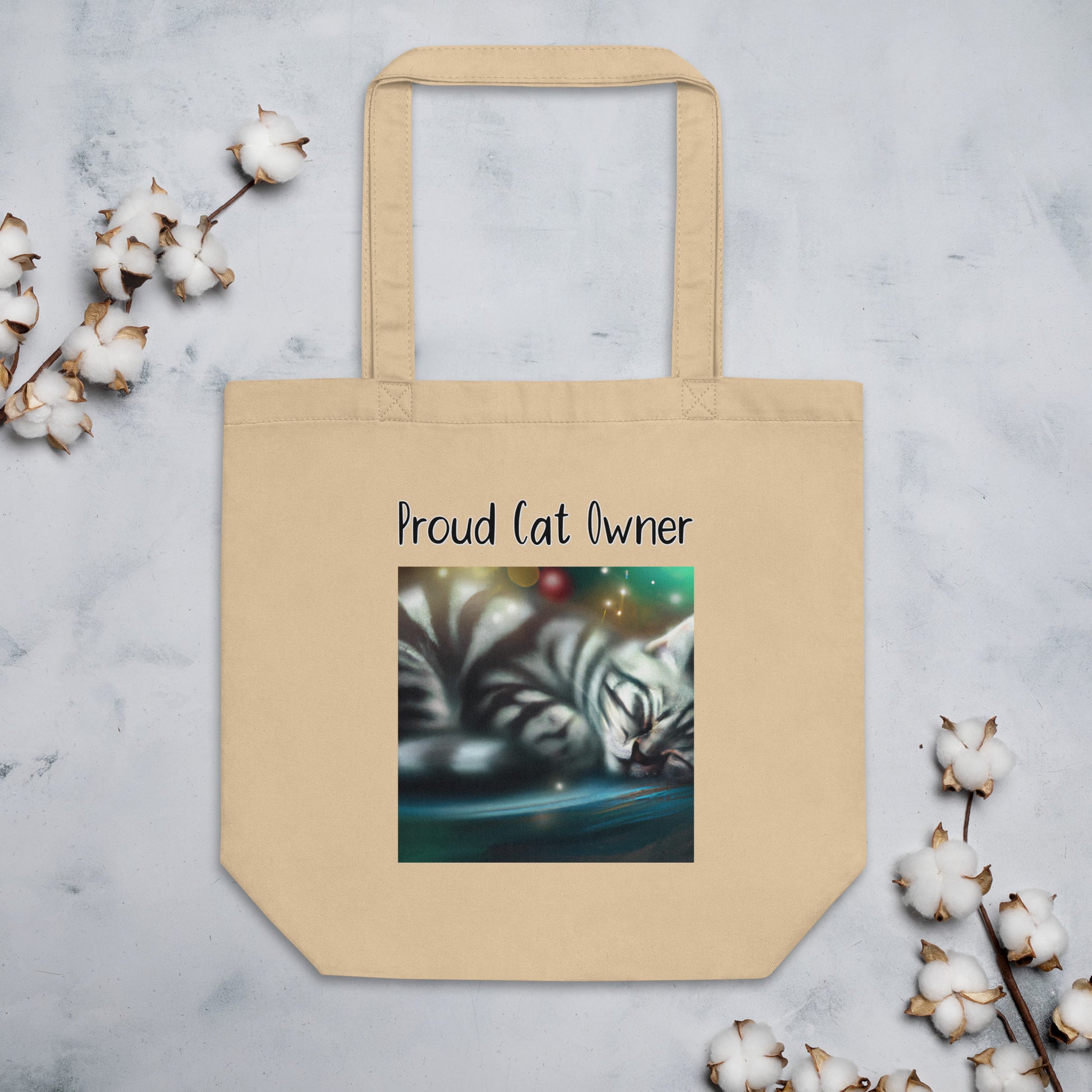 Eco Tote Bag with Kitten Sleeping with text "Proud Cat Owner" at $26.97 found at Personalizedpetlovergifts