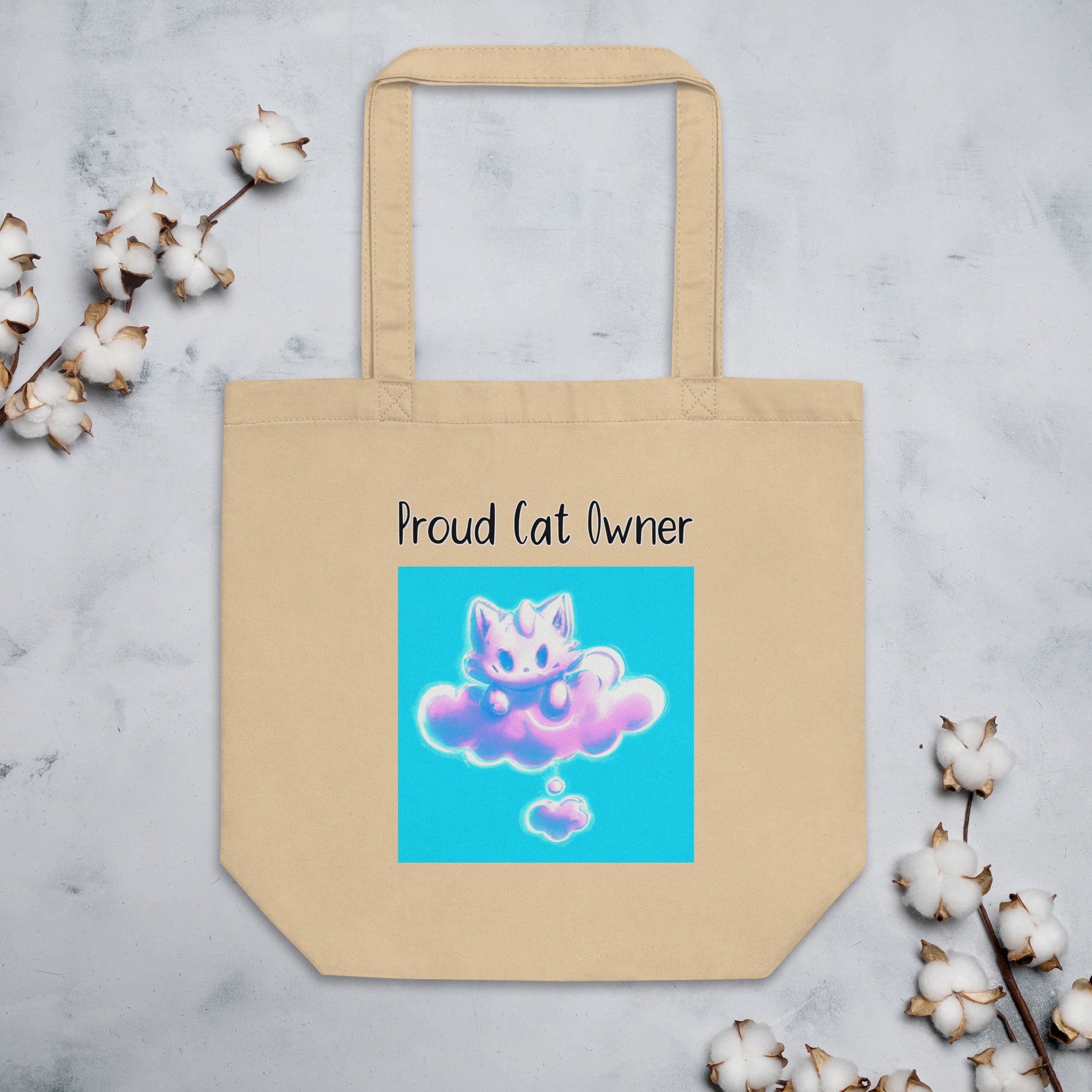 Eco Tote Bag with Kitten Sitting On A Pink Cloud with text "Proud Cat Owner" at $26.97 found at Personalizedpetlovergifts