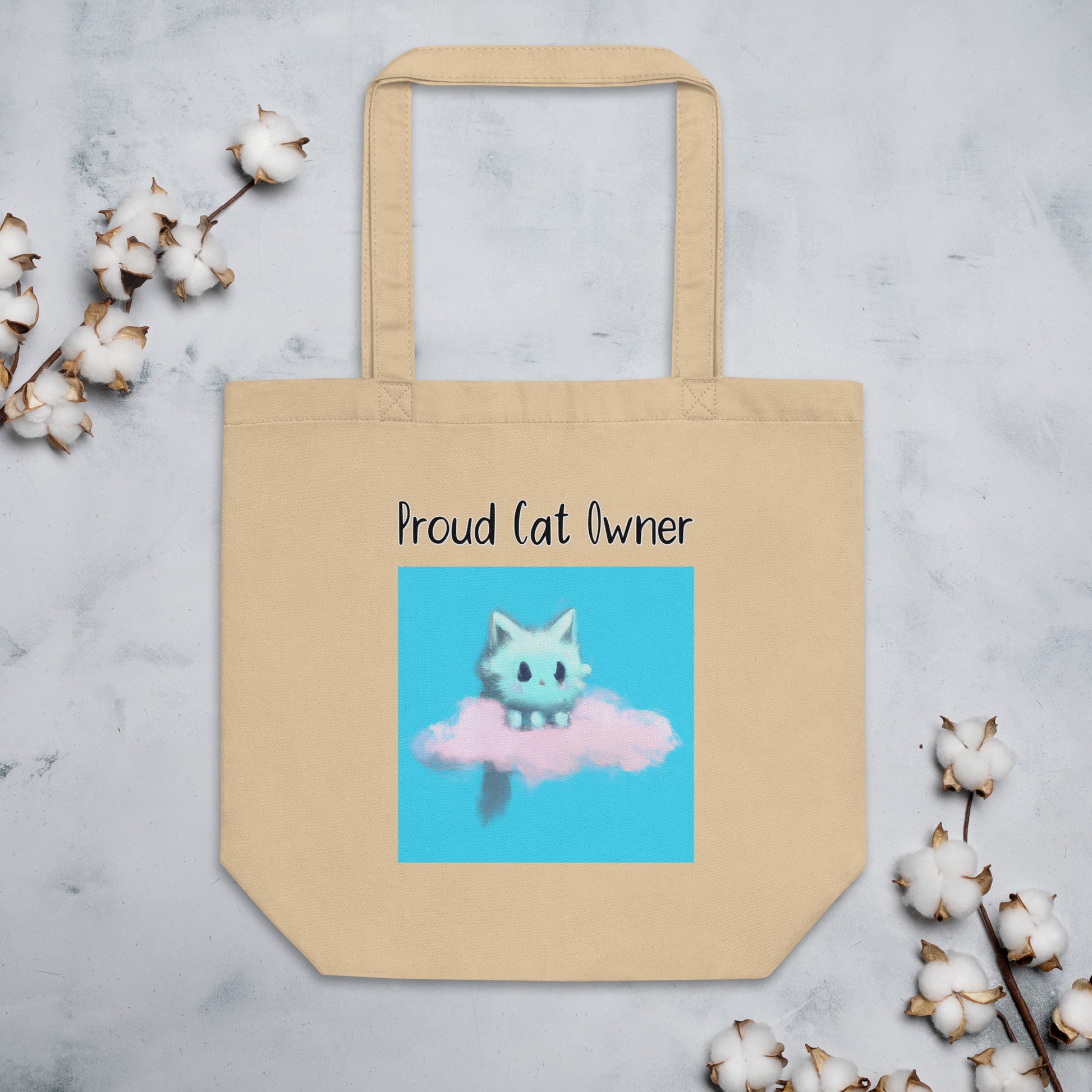 Eco Tote Bag with Kitten Sitting On a Cloud with text "Proud Cat Owner" at $26.97 found at Personalizedpetlovergifts