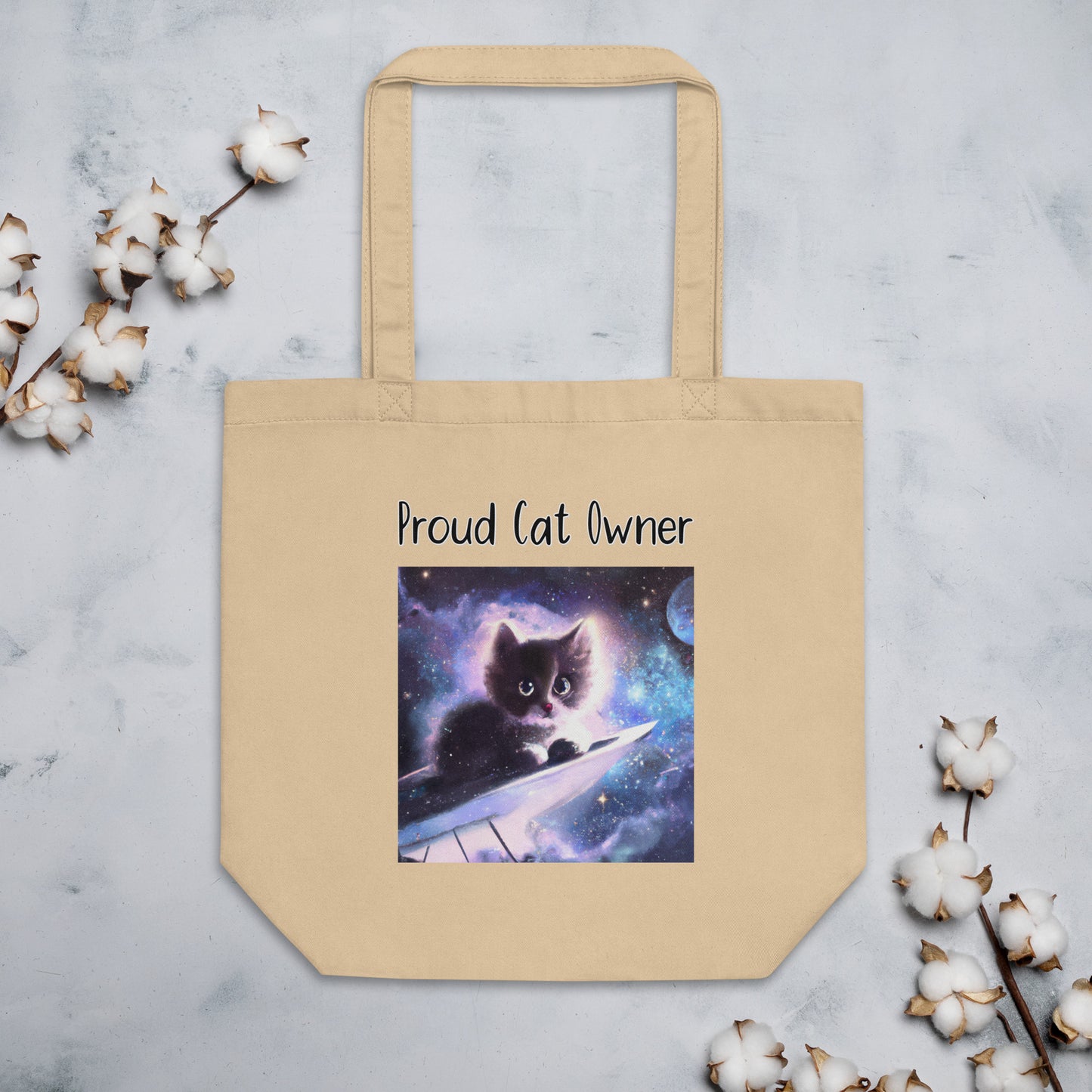 Eco Tote Bag with Kitten Sitting In The Space with text "Proud Cat Owner" at $26.97 found at Personalizedpetlovergifts