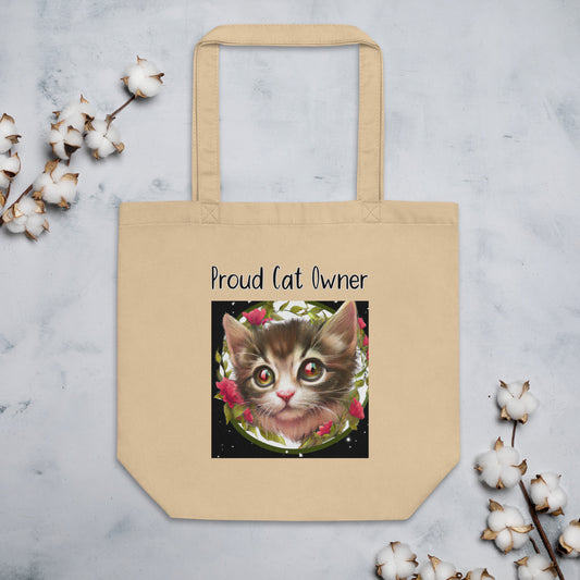 Eco Tote Bag with Kitten Portrait With Flowers with text "Proud Cat Owner" at $26.97 found at Personalizedpetlovergifts