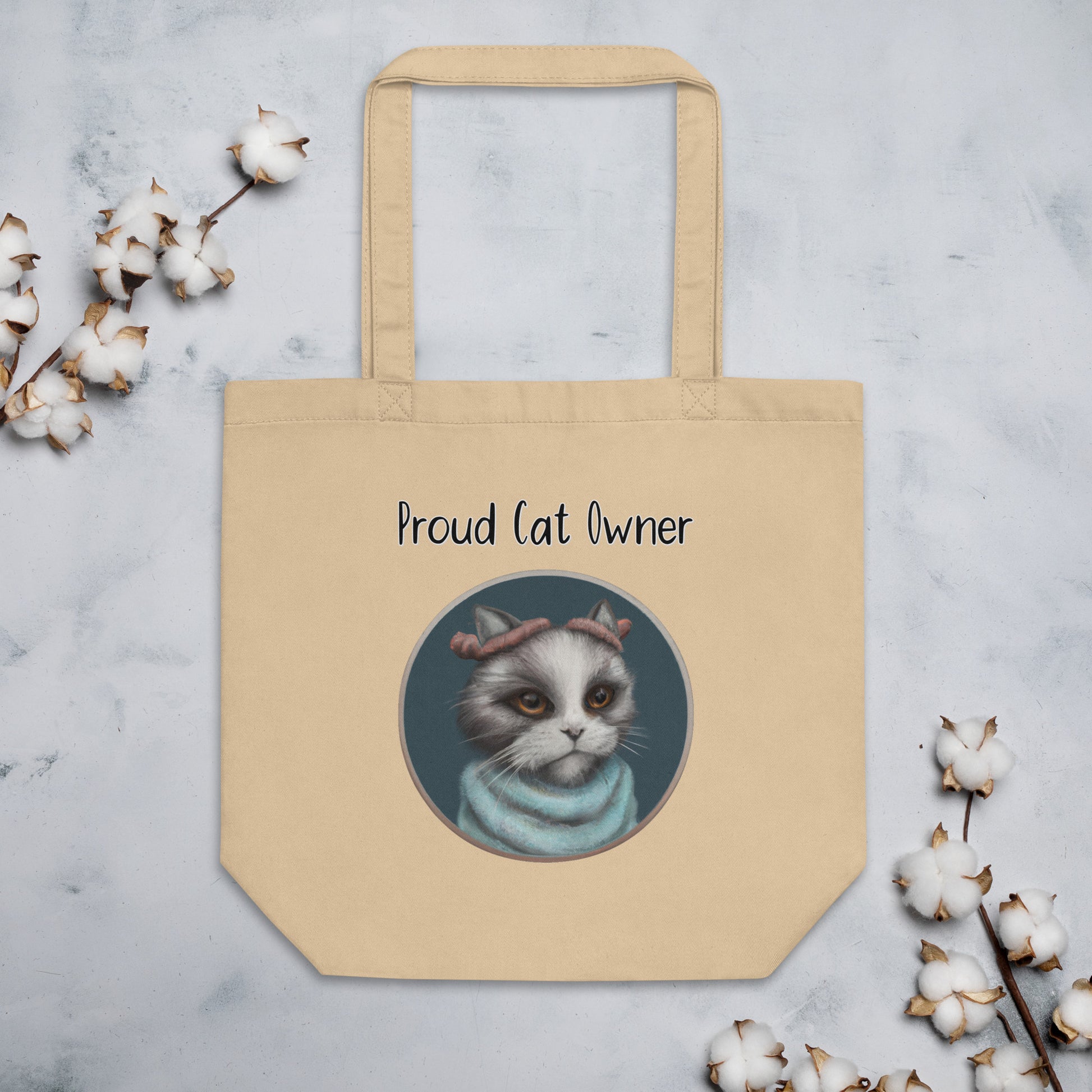 Eco Tote Bag with Kitten Portrait With a Fluffy Headband with text "Proud Cat Owner" at $26.97 found at Personalizedpetlovergifts