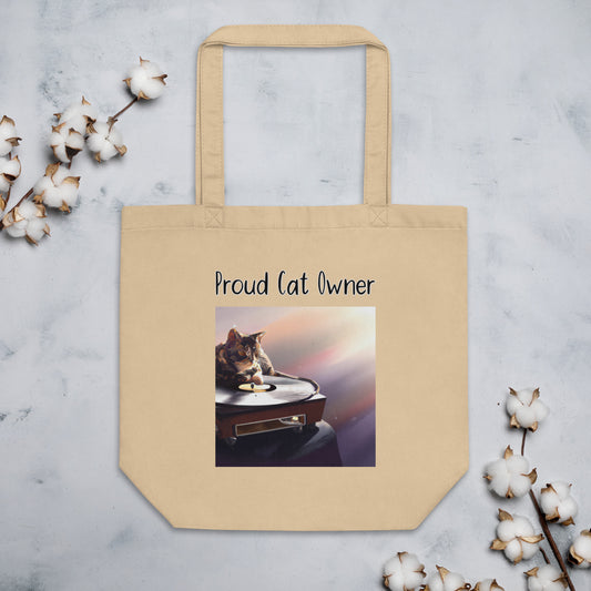 Eco Tote Bag with Kitten On A Vinyl with text "Proud Cat Owner" at $26.97 found at Personalizedpetlovergifts