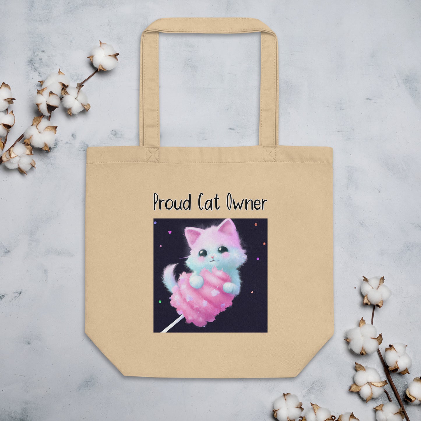 Eco Tote Bag with Kitten On A Cotton Candy with text "Proud Cat Owner" at $26.97 found at Personalizedpetlovergifts