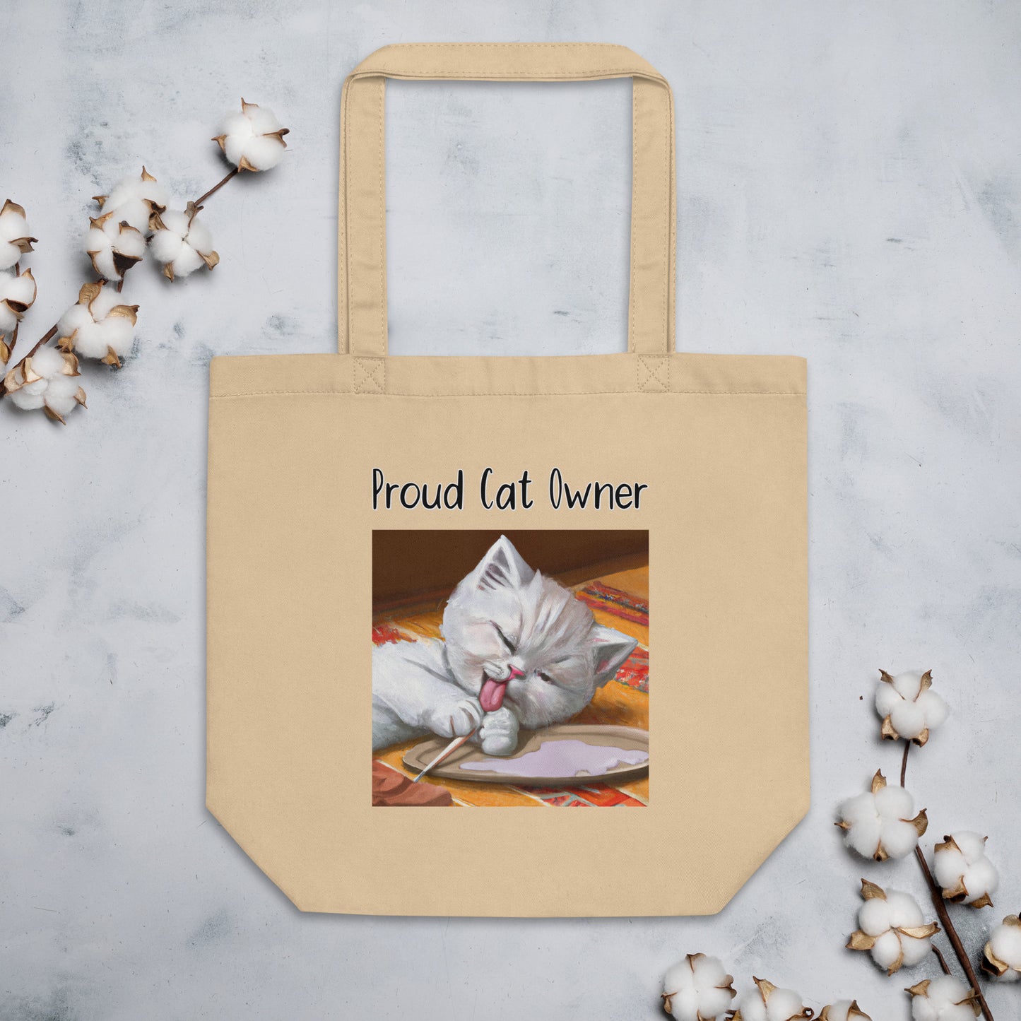 Eco Tote Bag with Kitten Licking Its Paws with text "Proud Cat Owner" at $26.97 found at Personalizedpetlovergifts