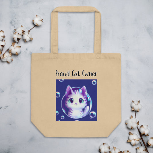 Eco Tote Bag with Kitten Inside a Soap Bubble with text "Proud Cat Owner" at $26.97 found at Personalizedpetlovergifts