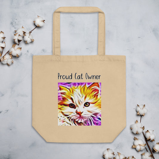 Eco Tote Bag with Kitten In Trippy Colors with text "Proud Cat Owner" at $26.97 found at Personalizedpetlovergifts