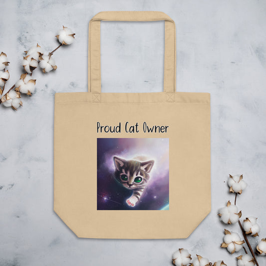 Eco Tote Bag with Kitten In The Space with text "Proud Cat Owner" at $26.97 found at Personalizedpetlovergifts