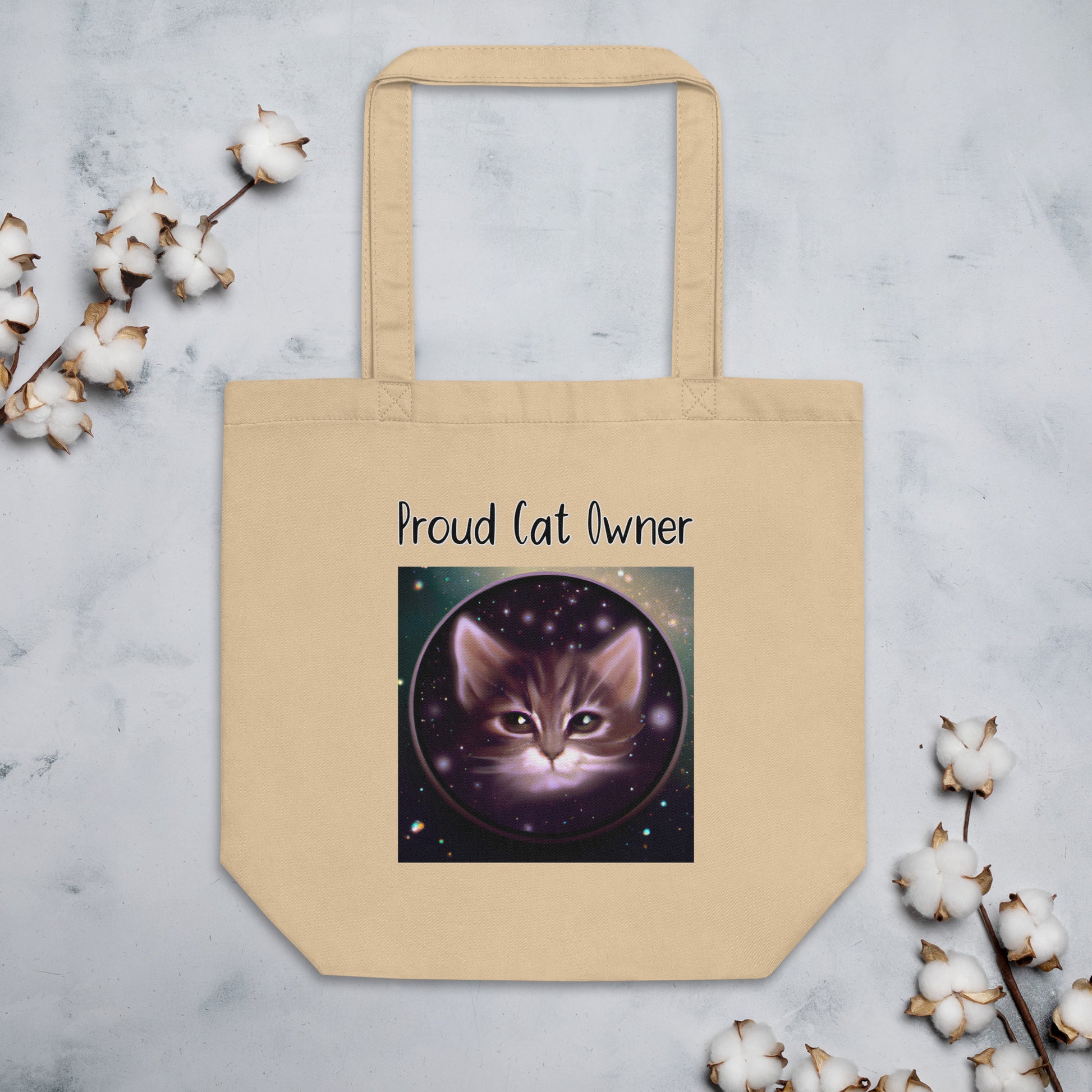 Eco Tote Bag with Kitten In Space Circle with text "Proud Cat Owner" at $26.97 found at Personalizedpetlovergifts